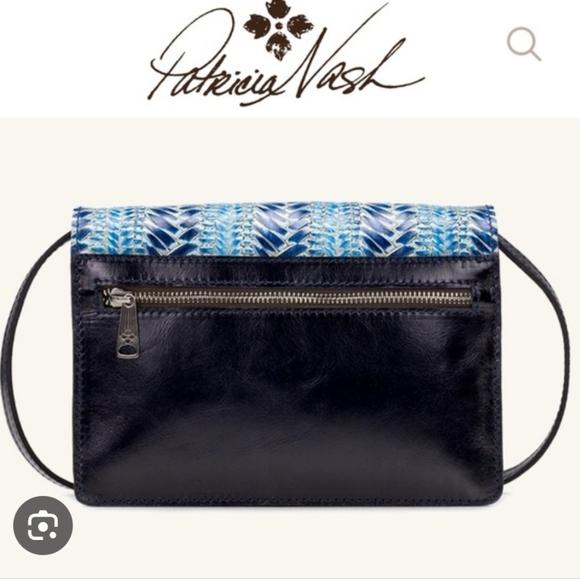 Patricia Nash Embossed Wicker Woven Leather Blue Laurentina Crossbody Bag - Picture 4 of 10